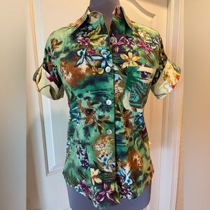 Rare! ‘Haven Bleu’ Button Down Tailored Tropical Shirt -Tag S